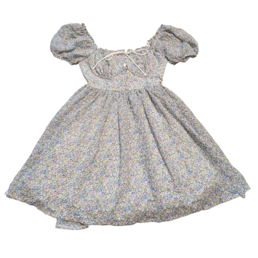 NWT Kiss the Sky Floral Puff-Sleeve Mini Dress - Blue Multi
